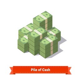 big stacked pile of cash. hundreds of dollars. flat style isometric illustration. eps 10 vector.