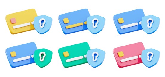 card with shield security protection payment symbol collection 3d illustration
