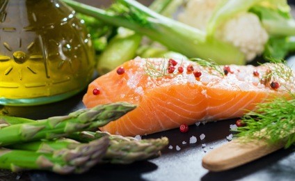 fresh salmon fillet with vegetable