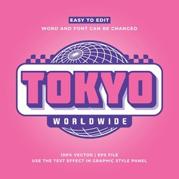 tokyo japan y2k streetwear colorful slogan typography editable text effect 3d cartoon template style premium vector