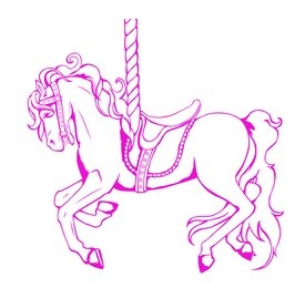 pink outlined carousel merry-go-round horse with decorative saddle