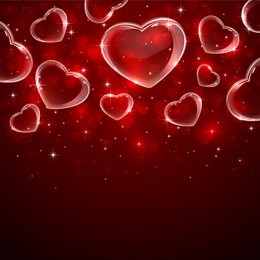 red valentines background with shining hearts, illustration. 