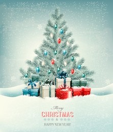 christmas tree with presents background. vector.