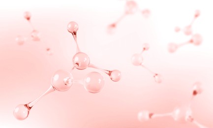 3d abstract molecular structures. collagen serum and vitamin hyaluronic acid skin care solutions. skin care cosmetics concept. vector illustration