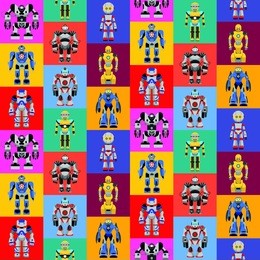colorful pattern with various kinds of detailed robots
