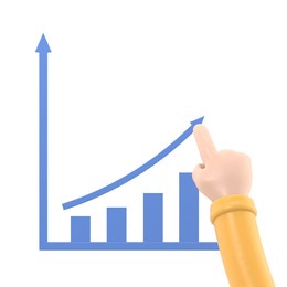 cartoon gesture icon mockup.growth graph concept. businessman draws a chart of financial growth. 3d illustration flat design. profit stock market.3d rendering on white background.
