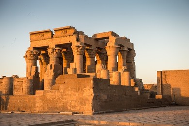 temple of kom ombo during the sunset, egypt. it's dedicated to the crocodile god sobek and the falcon god haroeris