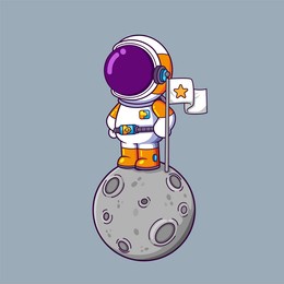 cute astronaut holding flag on moon cartoon character of illustration