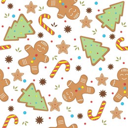 christmas festive pattern with gingerbread man, vector illustration in cartoon style