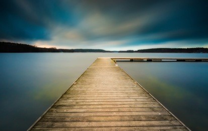 lake landscape with jetty. long time exposure