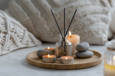 anti-stress, detox procedure, wellness. aromatherapy, atmosphere of relax, serenity and pleasure. concept of spa treatment at home. natural organic essential oil, cozy apartment refreshener