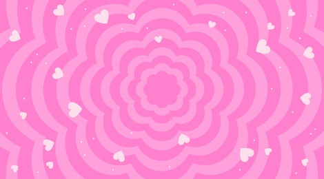 pink flowers background in trendy retro 2000s design with hearts. abstract cute pink background. abstract retro pink background. decoration banner themed lol surprise doll girlish style