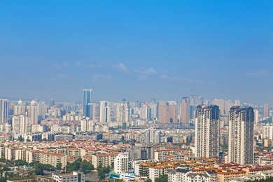 mianyang,china, city panorama  with blue sky