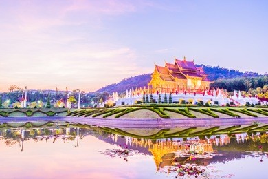 ho kham luang northern thai style building in royal flora temple (ratchaphreuk)in chiang mai,thailand.