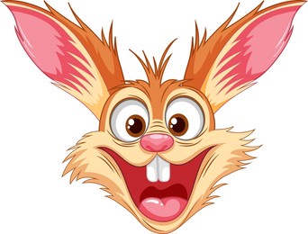 a cartoon illustration of a crazy rabbit with a big smile on its face, isolated on a white background