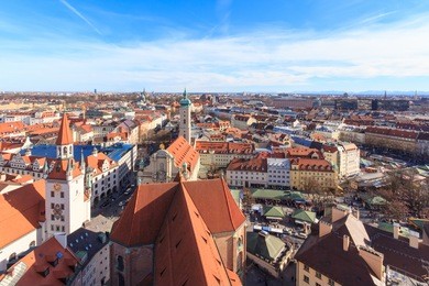 munich cityscape seen from "alter peter", the tower of st. peter's church