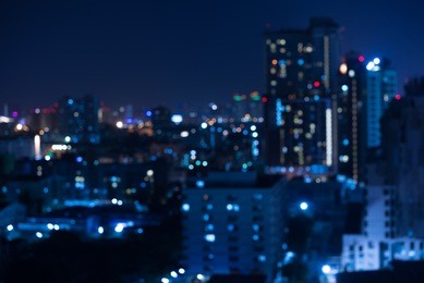 abstract urban night light bokeh , defocused background