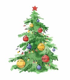 illustration christmas trees decorated