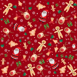 watercolor christmas pattern red background, santa, presents. wrapping paper