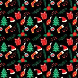 a. hand drawn hello spring - lettering. seamless pattern of christmas ornament. christmas background. christmas tree seamless pattern. christmas socks