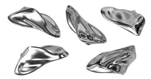 3d chrome liquid metal figure. y2k abstract shapes. 3d rendering illustration on isolated background.