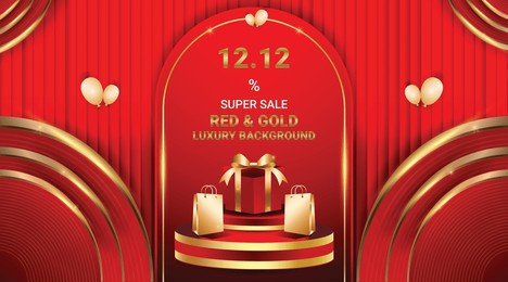 background luxury sale red and gold abstract podium flyer banner social media template