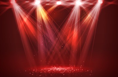 spotlights on stage with smoke & light. vector illustration.