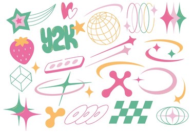set of y2k design elements, abstract minimalist decorative clip art