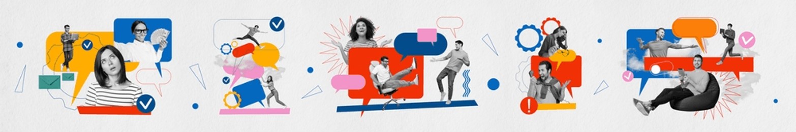 retro abstract creative artwork template collage of panorama collection speech bubble team work communicate billboard comics zine minimal