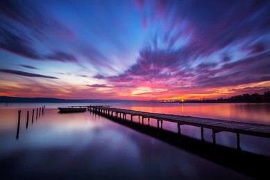 magnificent long exposure lake sunset