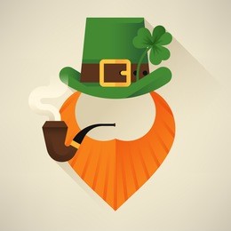 vector modern flat design icon on saint patrick's day character leprechaun with green hat, red beard, smoking pipe and no face