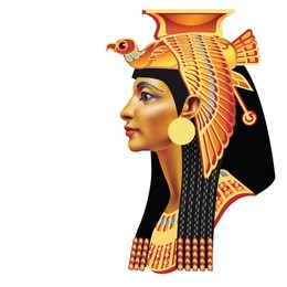 the head of the egyptian queen with a falcon on a white background