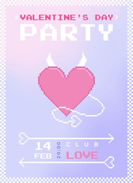 modern y2k pixel design valentine's day party invitation and poster. trendy aesthetic minimalist vector illustrations with pixel angel heart, abstract shapes, gradient and typography.