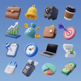 set of 3d office icon, business and finance concept. eps 10 vector.