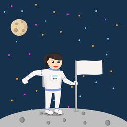 spaceman woman holding flag design character on white background