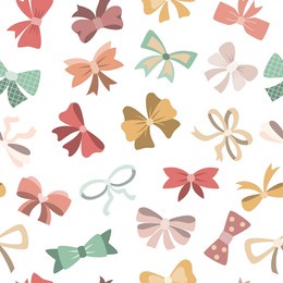 seamless pattern with colorful ribbon bows in flat style isolated on white background. it can be used for fabric, wrapping paper, wallpaper. 