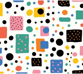 colorful squares and shapes. a seamless pattern with dots and dots, bold lines and shapes, bold lines, bright colors