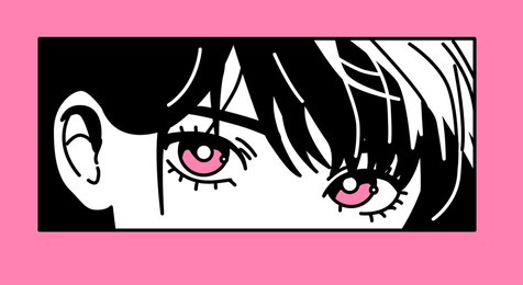 illustration of pink-eyed anime girl. vector graphic design for t-shirt, poster or cover.