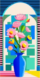 a set of laid out flowers. drawing, colorful flowers. interior painting. flat design. hand drawn illustration. each flower is blooming.