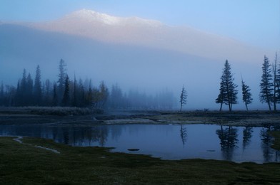 hanas, xinjiang, china. hanas autumn morning. filmed in october 2010.