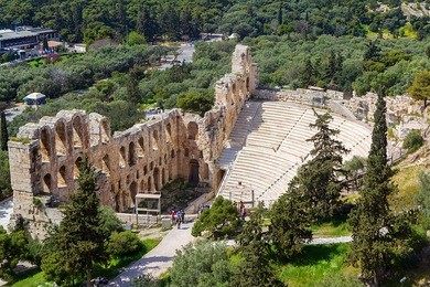 the odeon of herodes atticus on the south slope of the acropolis in athens, greece.