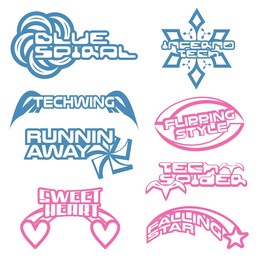 futuristic lettering logo in y2k style. digital graphic, inscriptions for posters, logo, typography, streetwear, t-shirt, apparel, sticker. y2k set. name logo y2k style, streetwear, futuristic, cyber