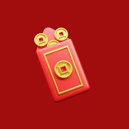 chinese coins envelope 3d render icon chinese money red envelope 3d illustration