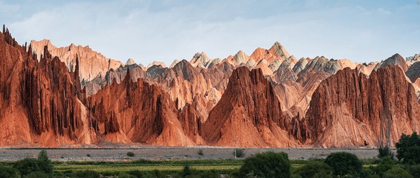 the scenery of hongshan stone forest in the mysterious grand canyon of tianshan mountains in xinjiang, china