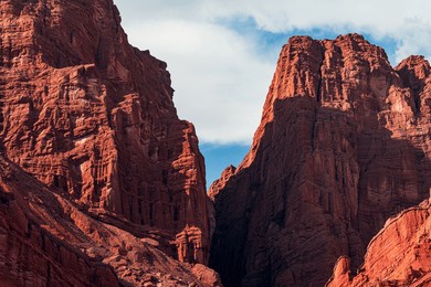 the scenery of hongshan stone forest in the mysterious grand canyon of tianshan mountains in xinjiang, china