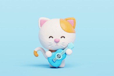 3d cute cat playing guitar, cartoon animal character, 3d rendering.
