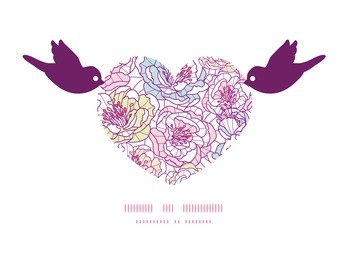 vector colorful line art flowers birds holding heart silhouette frame pattern invitation greeting card template
