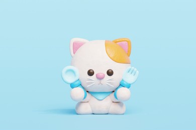 3d cute cat eating, cartoon animal character, 3d rendering.
