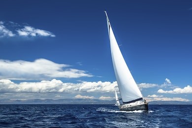 sailing. ship yachts with white sails in the open sea. luxury boats.