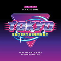 retro tokyo japan 3d vector cartoon style editable text effect. vector logo icon
